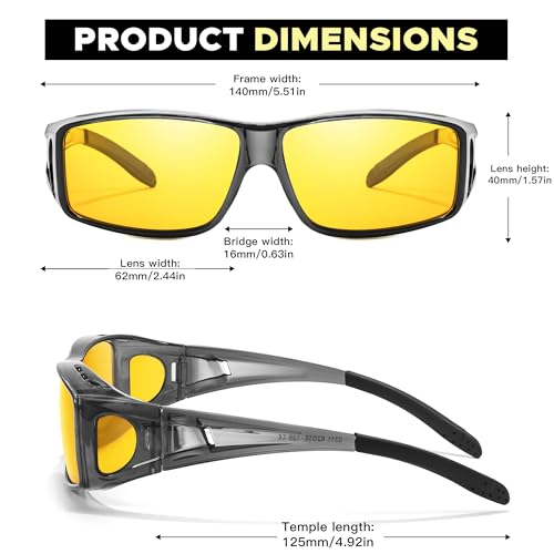 LVIOE Wrap Around Night-Vision Glasses, Fit Over Prescription Glasses with Polarized Yellow Lens Night-Driving Glasses3
