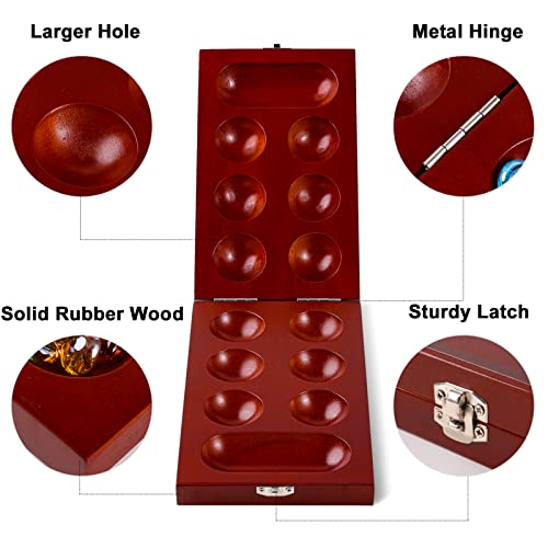 Ceebyfa Mancala Board Game For Kids, Adults & Family. Includes Folding Rubber Wood Board, 48+10 Colorful Mancala Stones & Instruction. Classic & Portable Marble Game For Travel #TOP1