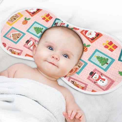 2 Pack Muslin Burp Cloths Christmas Santa Pink Cotton Baby Burp Cloths Ultra Absorbent Burping Cloth Soft Spit Up Rags for Newborn Boys Girls, Large 22" x 11"4