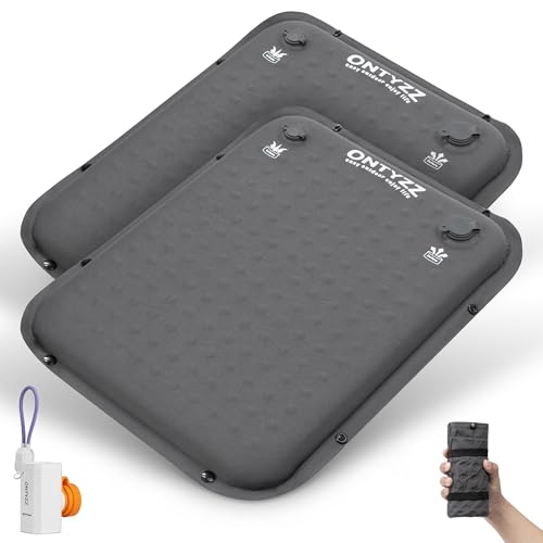 ONTYZZ Self-Inflating Seat Cushion, Airplane Inflatable Cushion, Portable Air-Foam Stadium Cushion for Bleacher Air Travel Camping Hiking, 2 Pack Grey with Pump