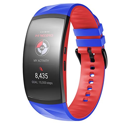NotoCity Compatible Con Correa Gear Fit 2 / Gear Fit 2 Pro Silicona Pulsera de Repuesto (L, Azur+Rot)