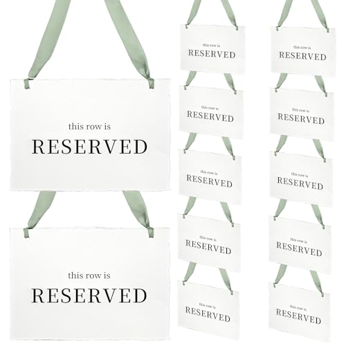 BrightRow 12 Pcs Reserved Seating Signs This Row Is Reserved Hanging Signs with Silk Ribbon for Wedding Chairs Handmade Paper Chairs Sign for Wedding Ceremony Church Events Benches (Sage Green)