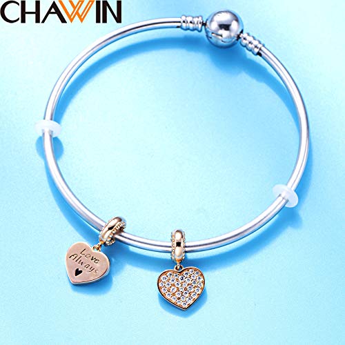Chawin April Birthstone Charms, Authentic 925 Sterling Silver Love Heart Pendant, Love Rose Gold Charms Fit Reflexions Pandora Charms Bracelet, Necklace, Birthday Gift, Sparkling Diamond White Cz #TOP2