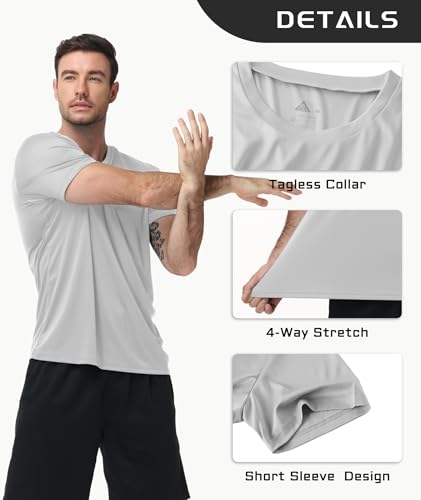 Image of 3 Pack Mens Swim Shirt Workout Shirts UPF 50+ Short Sleeve Rash Guard Fast Dry Sun Protection Lightweight Water Shirt