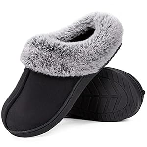 HomeTop Women’s Classic Microsuede Memory Foam Slippers Durable Rubber Sole with Warm Faux Fur Collar