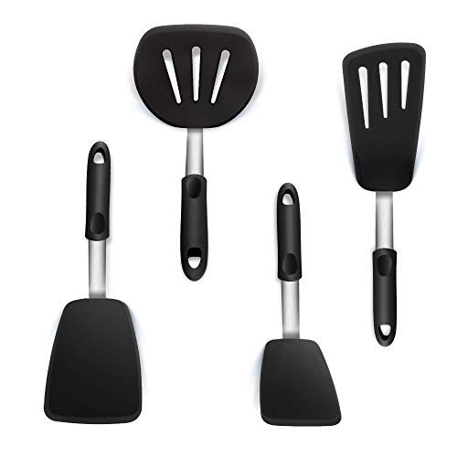 Boxiki KitchenSilicone Rubber Spatula for Nonstick Cookware - Cooking Utensils Egg Spatula, Pancake Spatula Utensils -BPA free Utensil with Heat Resistant Silicone - Utensils Set of 4