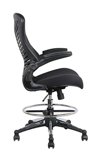 Office Factor Stool Clerk Teller Drafting Chair Reception Black Mesh Flip up Armrest Molded Seat with a Single Handle Mechanism (Stool Black MESH Fabric) - Thumbnail 4