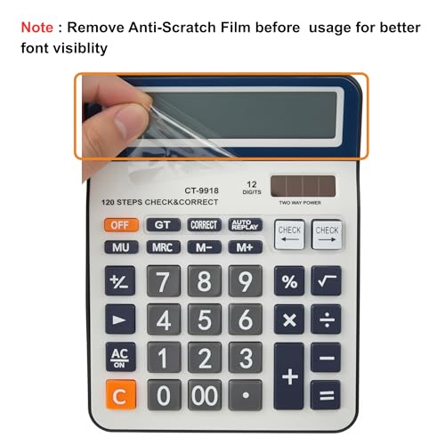 Image of 12-Digit Desktop Calculator with 120 Steps Check & Correct | Large LCD Display, Big Buttons, Dual Solar & Battery Power | Durable Business Office Calculator for Home, School (White)