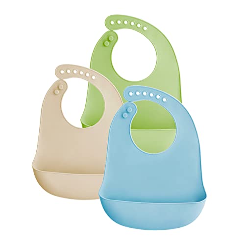SLOSH Bavoirs Bébé Silicone Souple Bavette Vert Recuperateur Imperméable Ajustable Enfant Waterproof Bavoir Repas