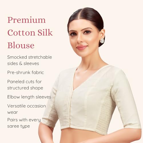 Image of Studio Shringaar Women's Cotton Stretchable (Smocked) Readymade Saree Blouse with Underarm Sweat Pads (Pack of 14 Pads)