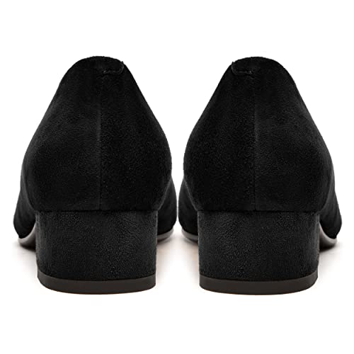 FEMSTEP Womens Suede Leather Formal Slip On Office Square Toe Chunky Low Heel Pumps Shoes 1.5 Inch4