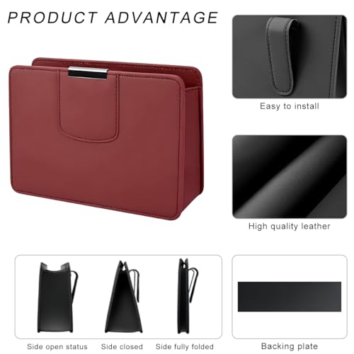 Image of Car Trash Can, Leather Magentic Vehicle Garbage Organizer with One Roll Trash Bag, Foldable Waterproof Dustbin Litter Container Mini Sotrage Bag for Car Truck SUV (Wine Red)