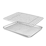 Homikit Bandeja de horno con rejilla de enfriamiento, acero inoxidable, molde rectangular para hornear y rejilla para hornear para servir, saludable, apta para lavavajillas, 31 x 24 x 2,5 cm