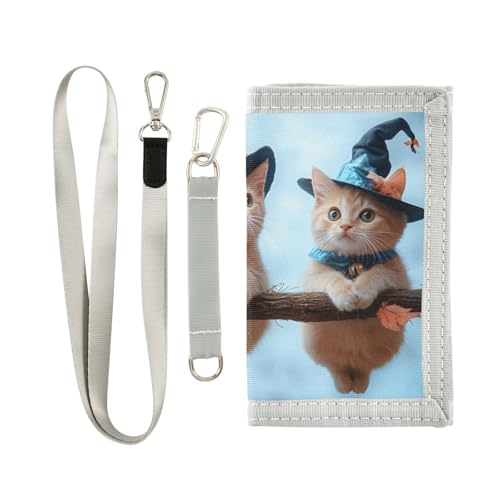FOLIOSA Kids Wallet for Boys Girls Cats Witch Print Youth Wallet with Zipper Pocket Card Holders, Novelty Wallet 4.9×2.9 in