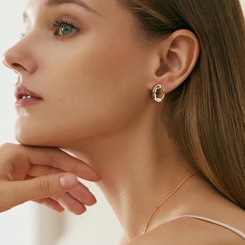 JeanBeau Gold Statement Stud Earrings for Women, Trendy Geometric Saturn Flower Clover Rhinestone CZ Hypoallergenic Earing Valentine Jewelry Gift2