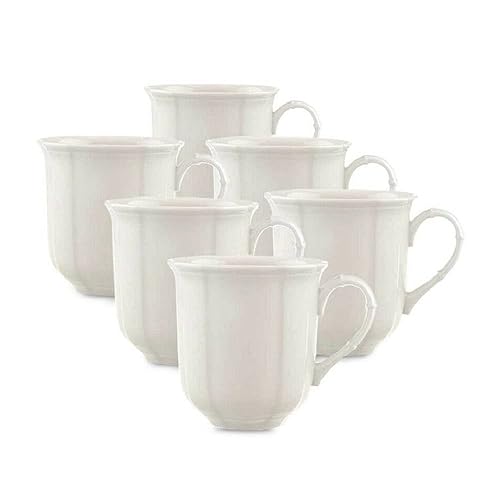 Villeroy & Boch Manoir Collection - Taza de café, juego de 6 tazas de 10 onzas, porcelana premium, fabricadas en Alemania, color blanco cremoso