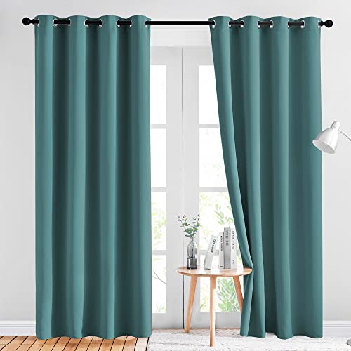 NICETOWN Insulated Curtains Blackout Draperies - Triple Weave Microfiber Home Thermal Insulated Solid Ring Top Blackout Curtains/Panels for Bedroom(Se