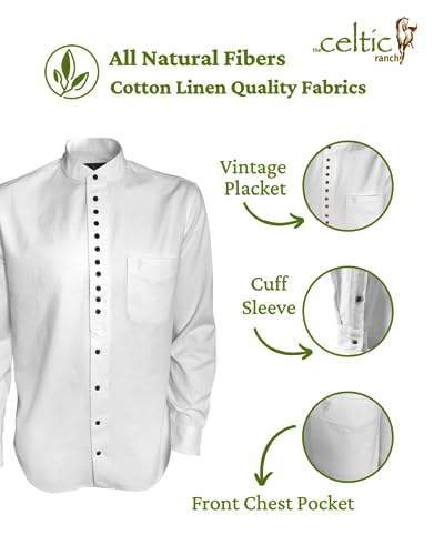 Collarless Shirt for Men, Irish Grandfather Cotton Linen Long Sleeve Button Down Banded Collar Dress Shirt2