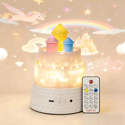 Princess Night Light for Kids - 360 Rotating Star Projector with 12 Music & 23 Films Rechargeable 1800mAh Battery Unicorn Lights for Girls Room Kids Birthday Gifts