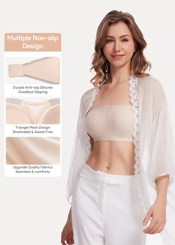 HBselect Strapless Bras for Women Seamless Non-Slip Silicone Padded Bandeau Bra Comfort Wireless Tube Top Bralette4