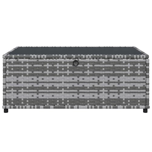 Image of HOMREST 3 Piece Patio Rattan Ottomans Set，Outdoor PE Wicker Footstool w /Removable Cushion, Storage Coffee Table & Multipurpose Footrest Stool for Porch, Poolside, Garden, Deck(Gray)