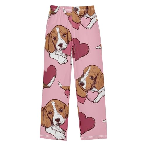 Beagle Sweet Love Boys Long Pants Soft Trousers Elastic Waist Kids Lounge Bottoms with Pockets S-XL