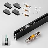 Binario per Porta Scorrevole Set di Binari per Porte Scorrevoli con Rulli, Sistema per Ante di Armadietti da 3 Pezzi, Ferramenta per Binari per Porte in Vetro da 0,5 cm di Spessore(Black,1.1m/43)