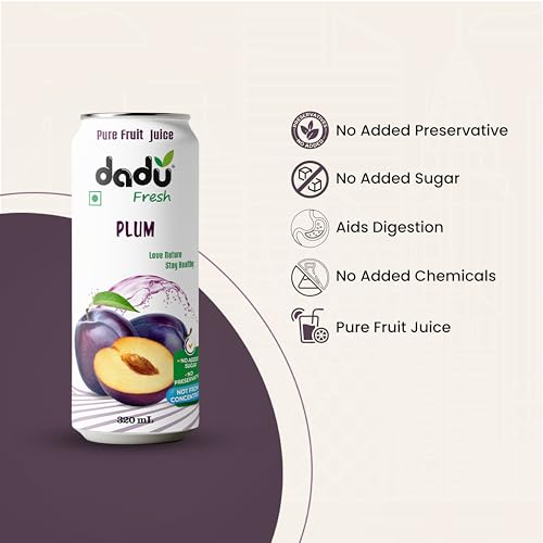 Image of Dadu Fresh Plum Juice | Pure Natural Fruit Healthy Beverage | Not from Concentrate, No Added Sugar, No Preservatives or Artificial Flavours | Vitamin Rich & Naturally Refreshing | 4 Cans x 320ml (1280ml)
