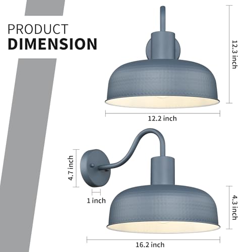 Image of Darkaway Solar Barn Light, Industrial Outdoor Wall Light Dusk to Dawn Wall Sconce Gooseneck Exterior Wall Mount Lighting Fixture with Hammered Dome Metal Shade for House Garage Porch Entry Shed