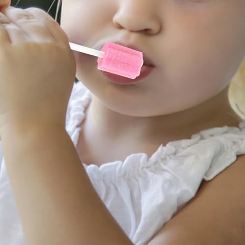 250 Stück Mundpflegestäbchen, Einweg Mundpflege Schwamm Tupfer, Mundpflege Mundhygieneschwamm, Geschmack Brombeere, Sterile Tupfer für die Mundhygiene in Zahnarztpraxen (Rosa)