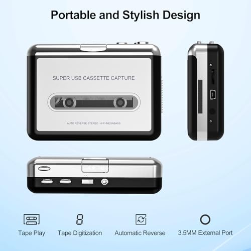 Image of Personal Cassette Player Tape Recorder, Convert Tape to MP3 Digital, Portable Walkmaner with Auto-Reverse, 3.5MM Earphone Jack