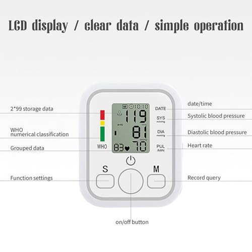 Okaywork tensiometro de brazo digital aparato tension arterial pantalla LCD,medición automática de la presión arterial y el pulso en el brazo con detección arritmias memoria de 2x99 para uso doméstico - imagen 5