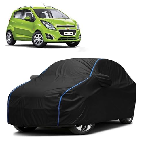 Image of Kerwa Car Body Cover Waterproof Compatible with Chevrolet Beat | Scratch Proof, Anti-Dust, UV Protection | Windproof Buckle Strap | Fitted Bottom Elastic | Side Mirror Pockets-Black