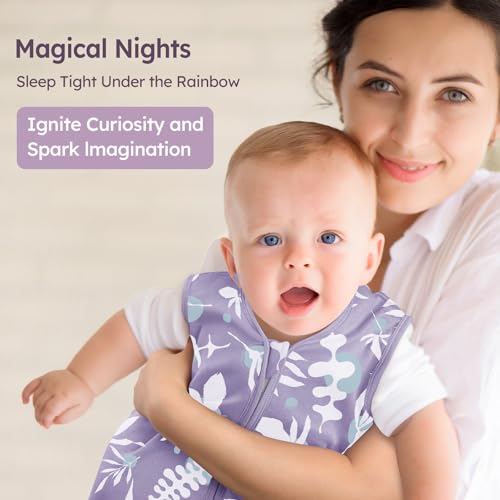 Image of Baby Sleep Sack 0-6 Months 3 Pack 100% Cotton Lightweight 0.5 TOG Wearable Blanket Baby Sleep Bag with 2-Way Zipper for Newborn Infant Purple Leaf