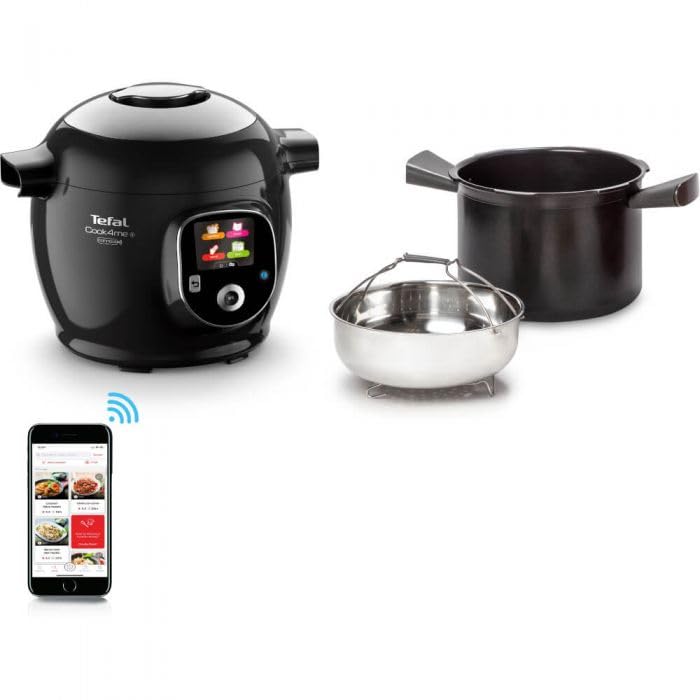 Tefal Cook4Me+ Connect Smart Multicooker CY855830, 1600W, 6L, 6 modalità di cottura, 150 ricette, app dedicata, nero