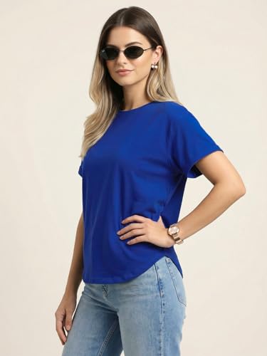 Image of JUNEBERRY Pure 100% Cotton Oversized Loose Fit Drop Shoulder Round Neck Boyfriend Fit Solid Half Sleeves T-Shirt for Women & Girls (Sizes: S to 2XL)