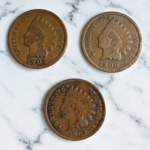 1905 1906 1907 Indian Head Penny Cents (3 Coin Set)