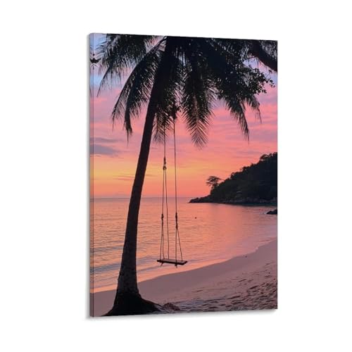 Impression sur toile vintage paysage de plage 60x90cm DEBAOKA deco murale salon moderne