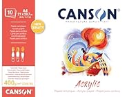 CANSON Acrylic, Acrylpapier, Leinwandkörnung, 400 g/m², an der kurzen Seite geleimter Block, A4 21 x 29,7 cm, naturweiß, 10 Blätter
