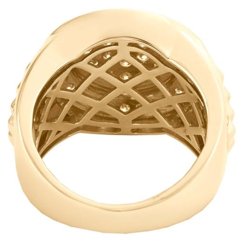Round Cut White Diamond In 14K Yellow Gold Finish 925 Sterling Silver Double Halo Iced Out Charm Engagement Pinky Ring For Men's4