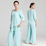 Yangliu Tai Chi Uniformen Damen Kung Fu-Kleidung Chinesische Kampfsport-Training Flachs Kleidung Wing Chun Shaolin Kung Fu Qi Gong Halbarm Uniform B-XL