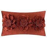 JWH Funda de almohada decorativa de terciopelo con diseño de flores 3D para el hogar, color rojo óxido