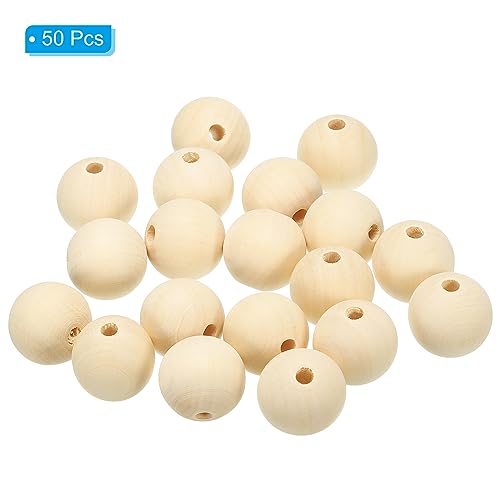 PATIKIL 30mm Wood Color Round Craft Bead, 25 Pack Natural Wood Beads for DIY Craft Jewelry Making Home Decoration - Image 3