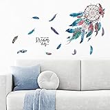 Dream Catcher Wall Stickers, Colorful Quotes Feather Wall Decals, Removable Peel and Stick Wall Decors, DIY Art Murals Wallpaper for Kids Bedroom Baby Nursery Living Room Office Home Decoration