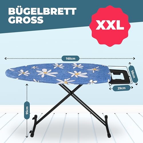 Bügelbrett für Dampfbügelstation Bügeltisch XXL Breit Groß dampfbügelbrett Stabil | 130x47 cm