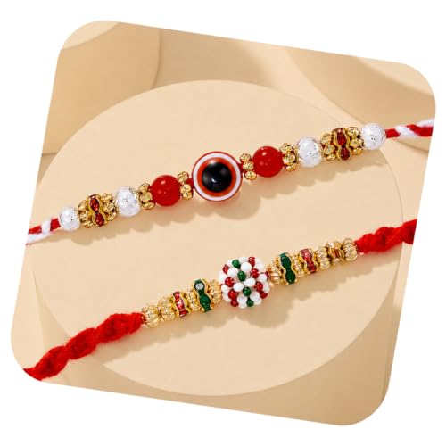 Image of Peora Evil Eye & Crystals Studded Rakhi for Brother Bhaiya | Red Thread | Raksha Bandhan Hamper with Roli Chawal Greeting Card