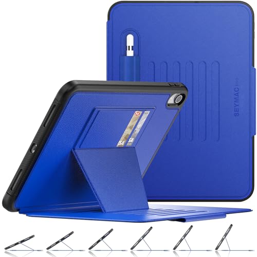 Image of SEYMAC stock iPad 10th Generation Case 10.9'', Strong Magnetic Auto Sleep Shockproof Case with Absorbing Multi-Angles Stand, Pen Holder, Card Slot for iPad 10.9 Inch 2022 (Blue)