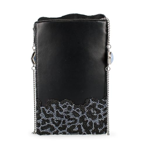 Mary Frances Snow Leopard Beaded Crossbody Cell Phone Bag Animal Pattern Evening Clutch Purse, Grey/Black3