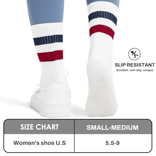 Image of Pilates Socks for Women Non Slip, Cotton Crew Grippy Yoga Socks with Grips for Maternity Hospital Workout, 3 Pairs