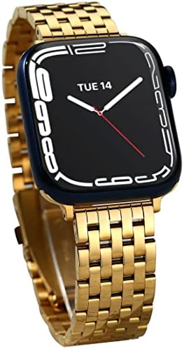Watch Bands for Apple Watch 38mm 40mm 41mm 42mm 44mm 45mm for Women, Dressy Seven-link Bands for Apple Watch Stainless Steel Metal Bands Compatible with Apple Watch 7,6,SE,5,4,3,2,1 for iWatch Bands, Silver Gold Rose Gold (Gold, 38mm/40mm/41mm)